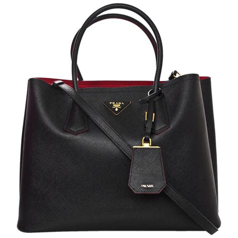 prada red and black handbag|prada saffiano tote black.